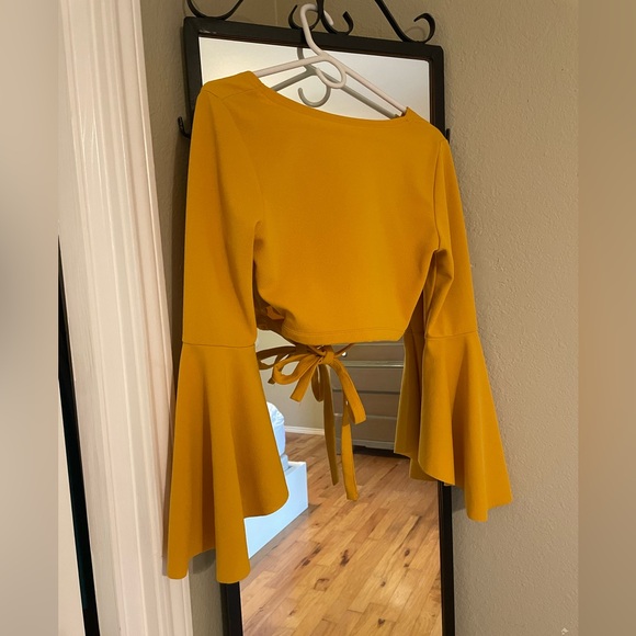 SHEIN • Yellow Cropped Bell Sleeve Top - Picture 3 of 3